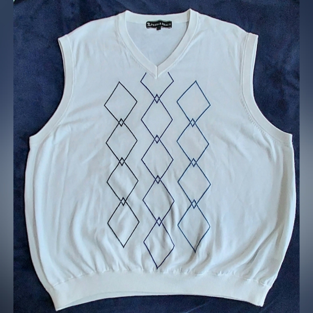 NWOT Mens Pebble Beach White Cotton Golfing Vest W/Blue Argyles Size XXL